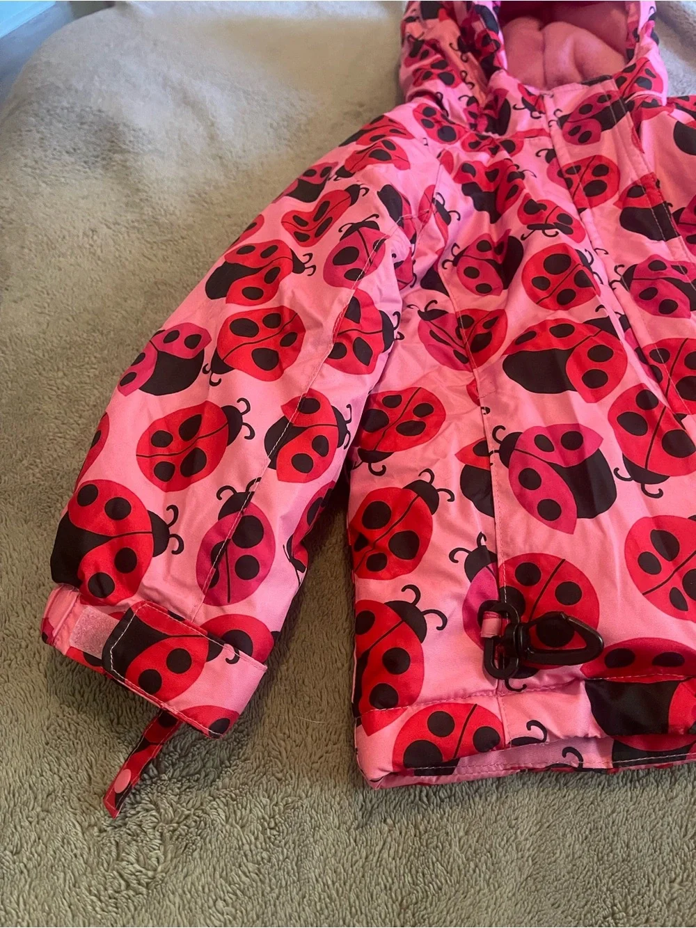 The Children's Place Pink & Red Ladybug Hooded Puffer Jacket
